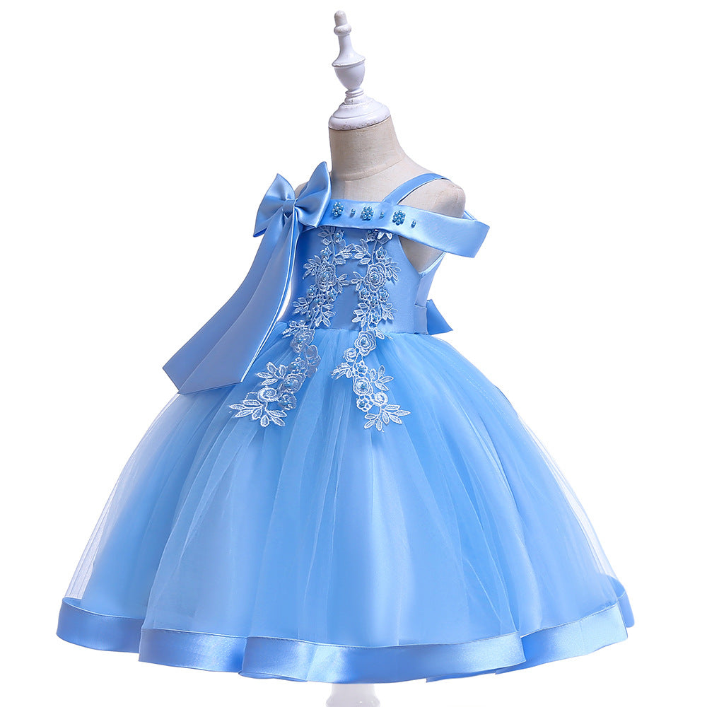Puffy Off-Shoulder Tea-Length Girl's Ball Gown Dress for Parties & Weddings