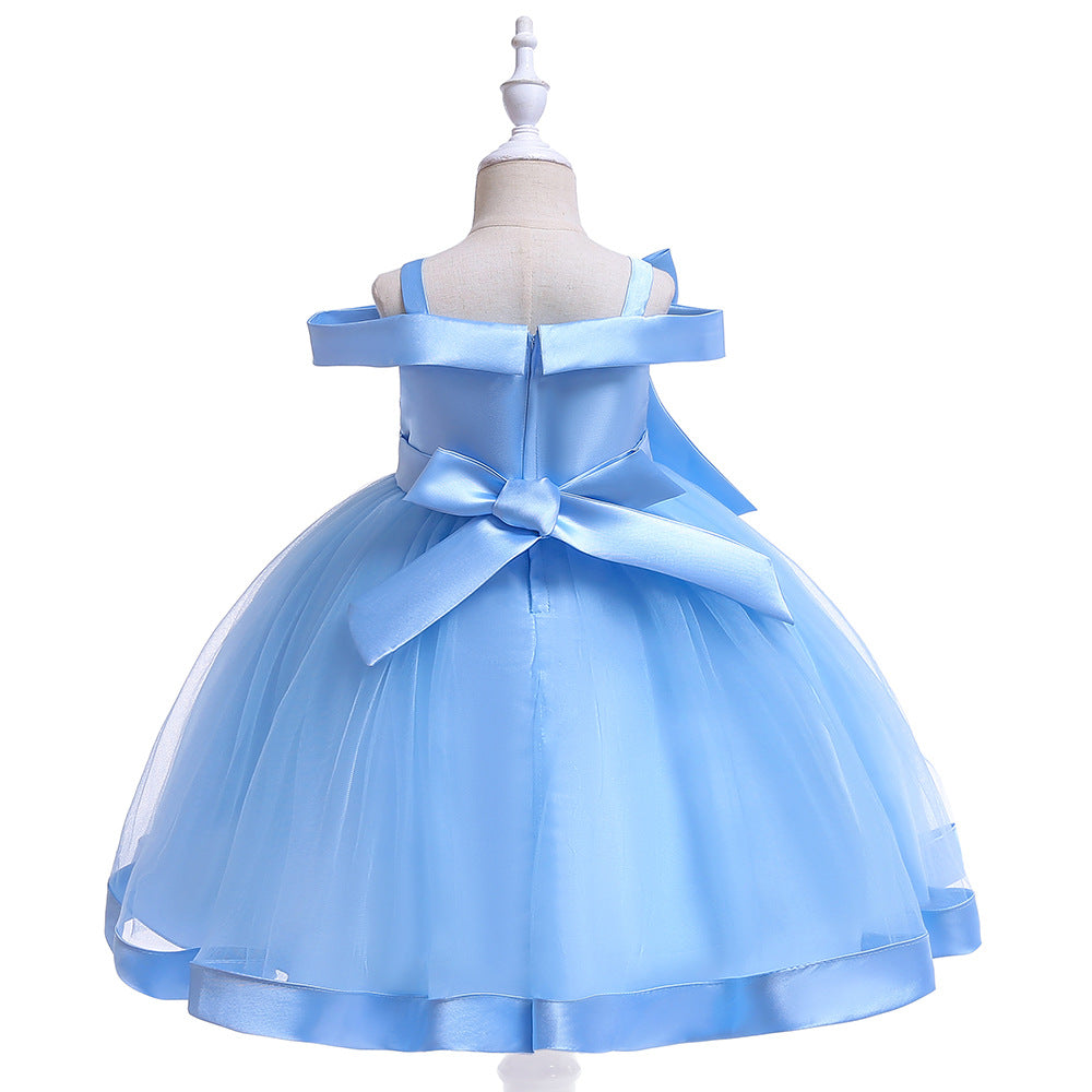 Puffy Off-Shoulder Tea-Length Girl's Ball Gown Dress for Parties & Weddings