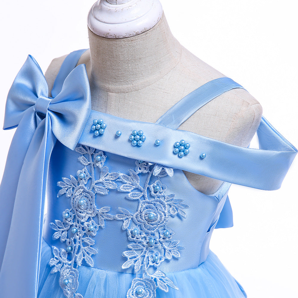Puffy Off-Shoulder Tea-Length Girl's Ball Gown Dress for Parties & Weddings