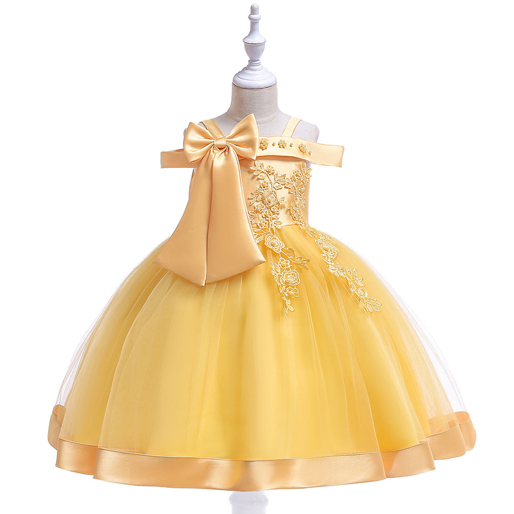 Puffy Off-Shoulder Tea-Length Girl's Ball Gown Dress for Parties & Weddings