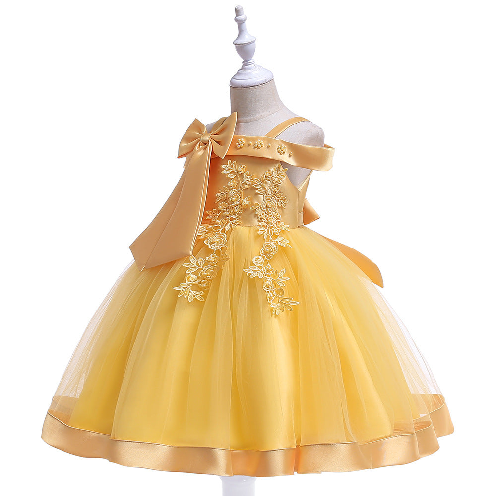 Puffy Off-Shoulder Tea-Length Girl's Ball Gown Dress for Parties & Weddings