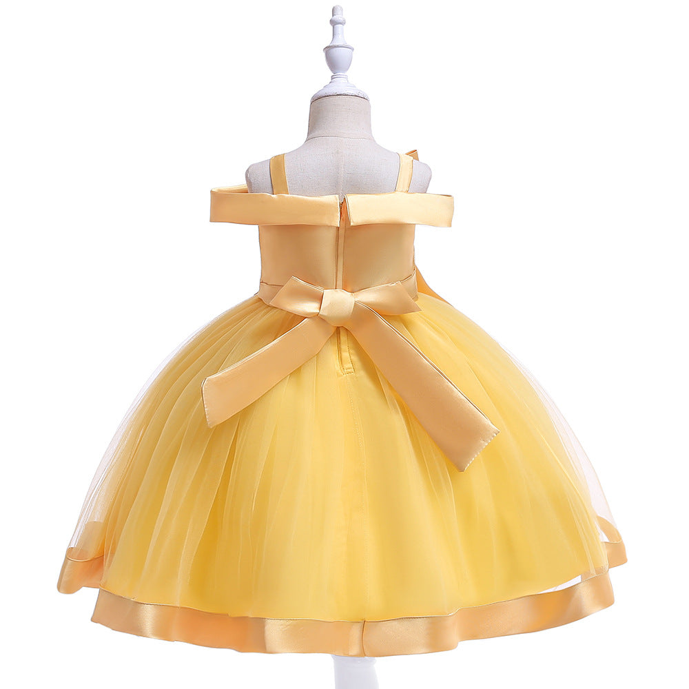 Puffy Off-Shoulder Tea-Length Girl's Ball Gown Dress for Parties & Weddings