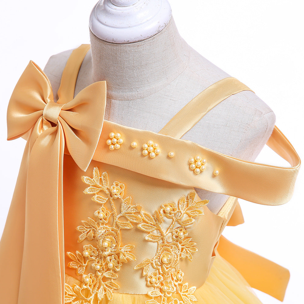 Puffy Off-Shoulder Tea-Length Girl's Ball Gown Dress for Parties & Weddings