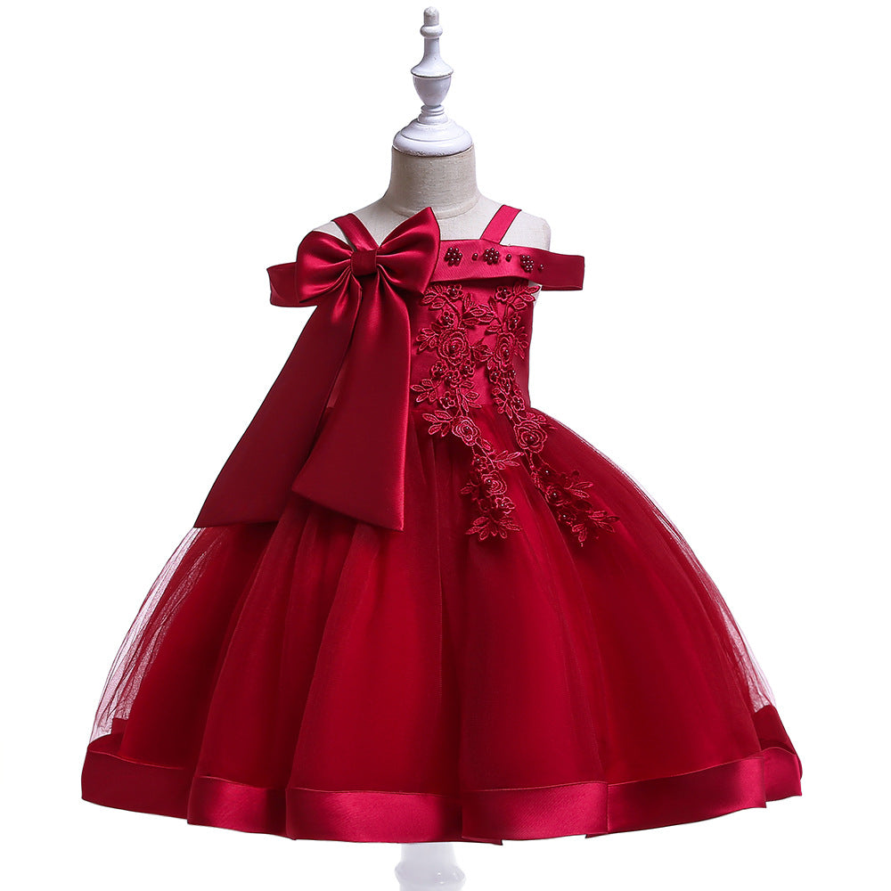 Puffy Off-Shoulder Tea-Length Girl's Ball Gown Dress for Parties & Weddings