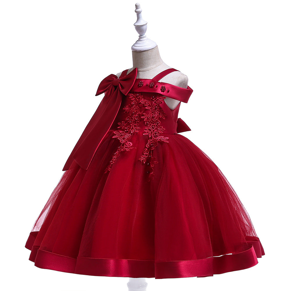 Puffy Off-Shoulder Tea-Length Girl's Ball Gown Dress for Parties & Weddings