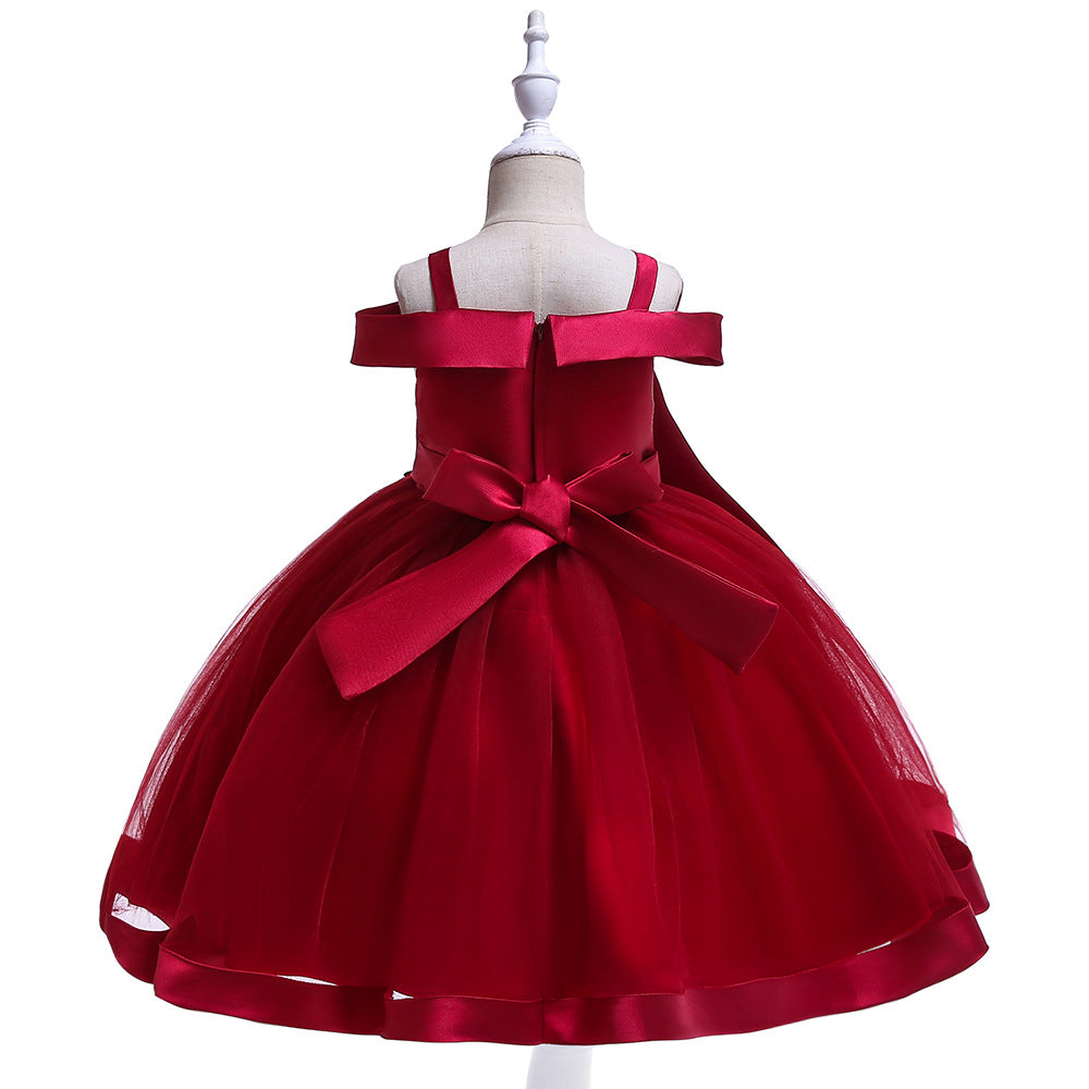 Puffy Off-Shoulder Tea-Length Girl's Ball Gown Dress for Parties & Weddings