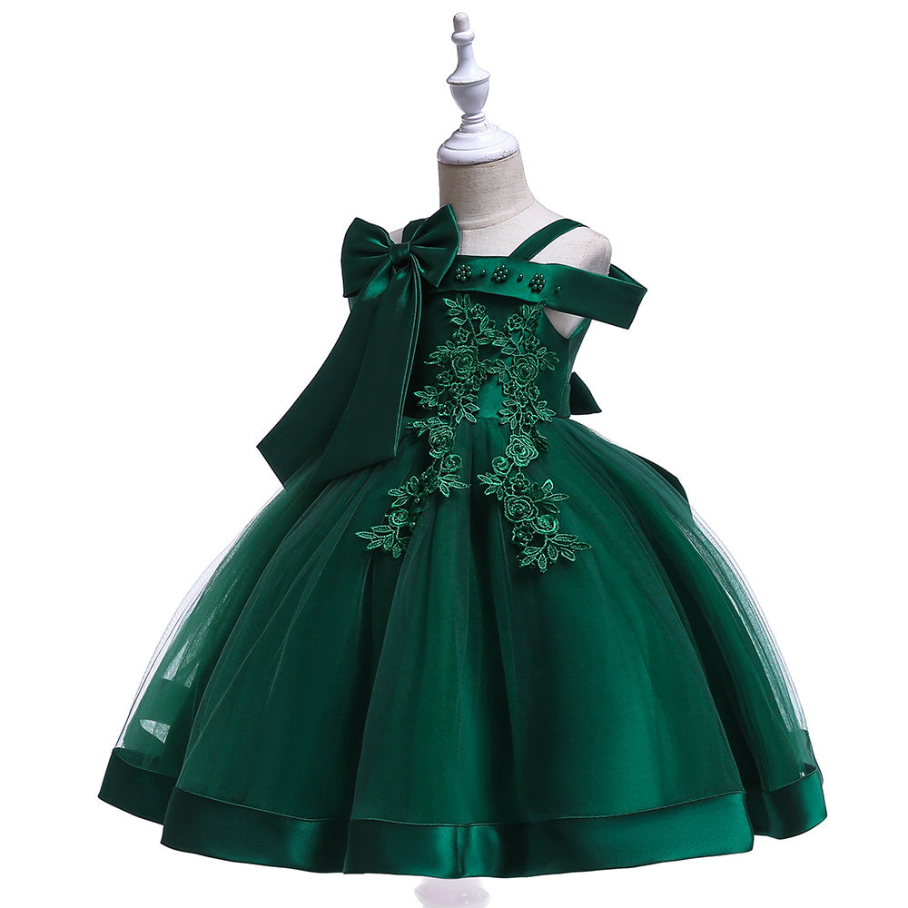 Puffy Off-Shoulder Tea-Length Girl's Ball Gown Dress for Parties & Weddings