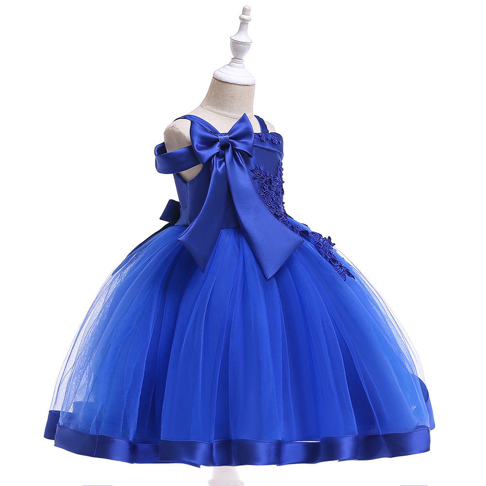 Puffy Off-Shoulder Tea-Length Girl's Ball Gown Dress for Parties & Weddings