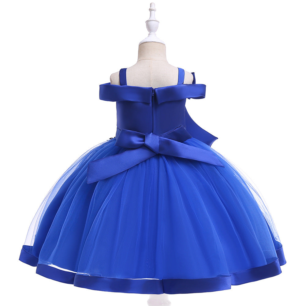 Puffy Off-Shoulder Tea-Length Girl's Ball Gown Dress for Parties & Weddings
