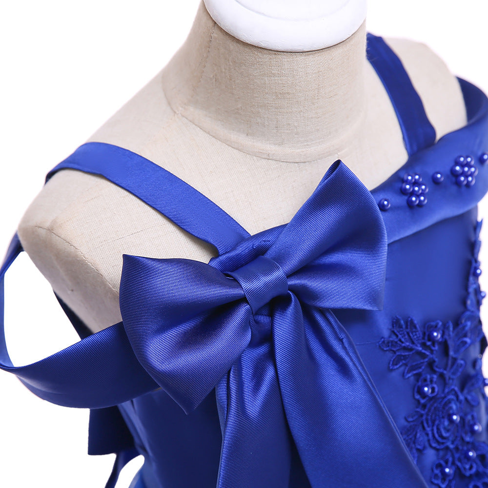 Puffy Off-Shoulder Tea-Length Girl's Ball Gown Dress for Parties & Weddings