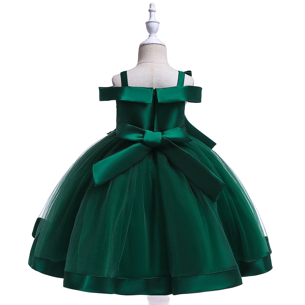 Puffy Off-Shoulder Tea-Length Girl's Ball Gown Dress for Parties & Weddings