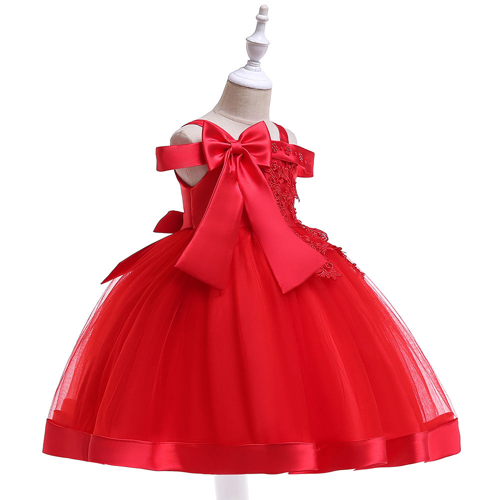 Puffy Off-Shoulder Tea-Length Girl's Ball Gown Dress for Parties & Weddings