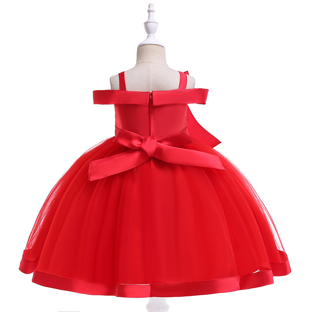 Puffy Off-Shoulder Tea-Length Girl's Ball Gown Dress for Parties & Weddings