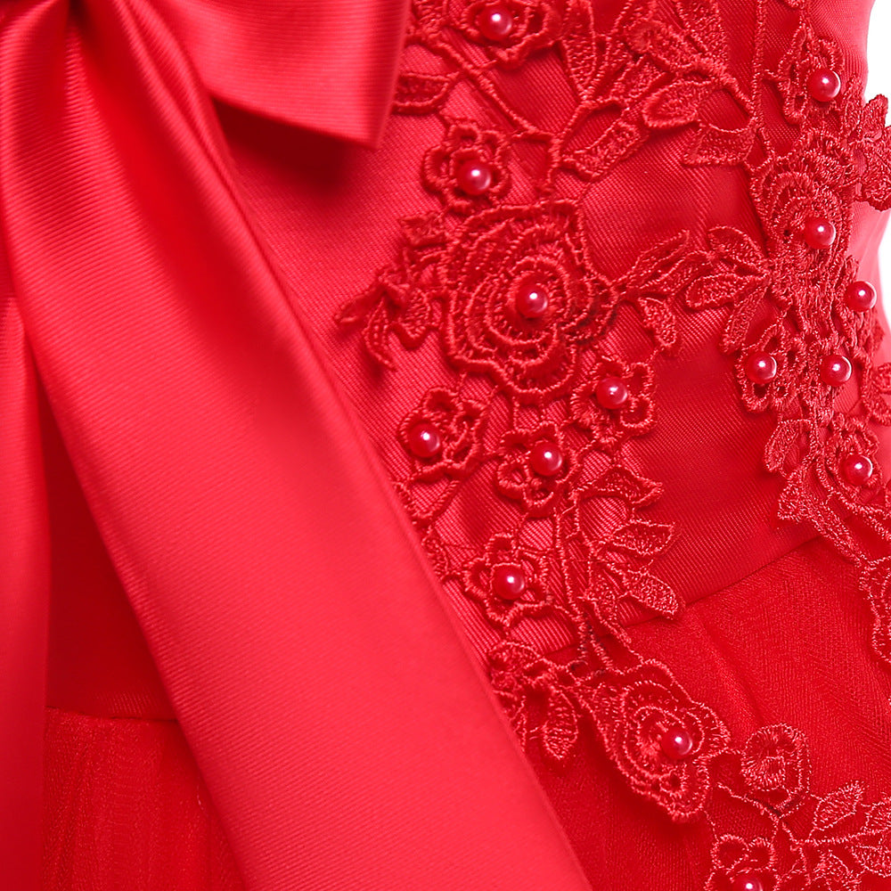 Puffy Off-Shoulder Tea-Length Girl's Ball Gown Dress for Parties & Weddings