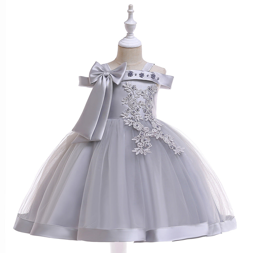 Puffy Off-Shoulder Tea-Length Girl's Ball Gown Dress for Parties & Weddings