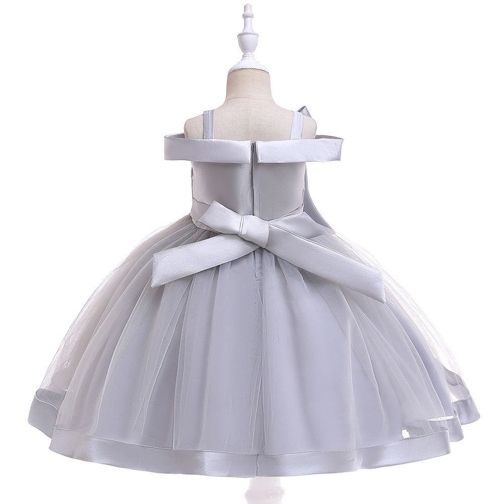 Puffy Off-Shoulder Tea-Length Girl's Ball Gown Dress for Parties & Weddings