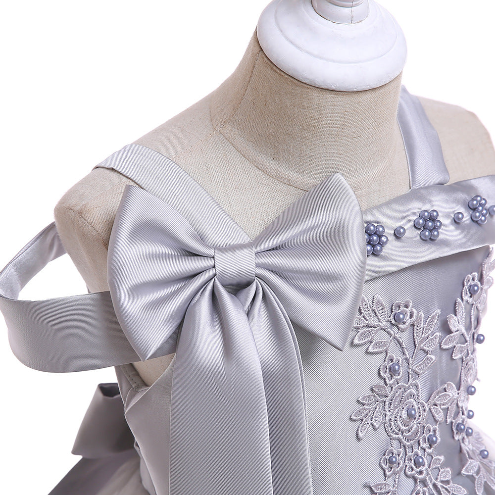 Puffy Off-Shoulder Tea-Length Girl's Ball Gown Dress for Parties & Weddings