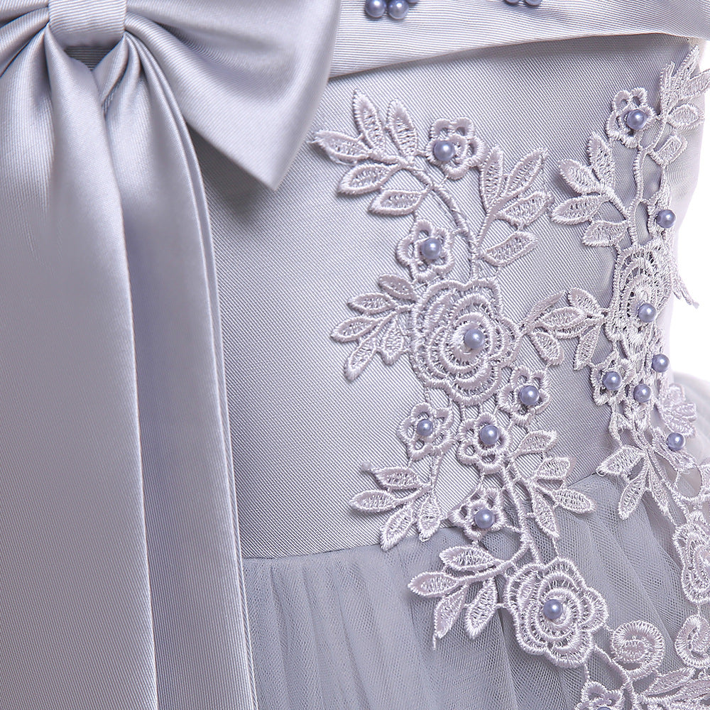 Puffy Off-Shoulder Tea-Length Girl's Ball Gown Dress for Parties & Weddings
