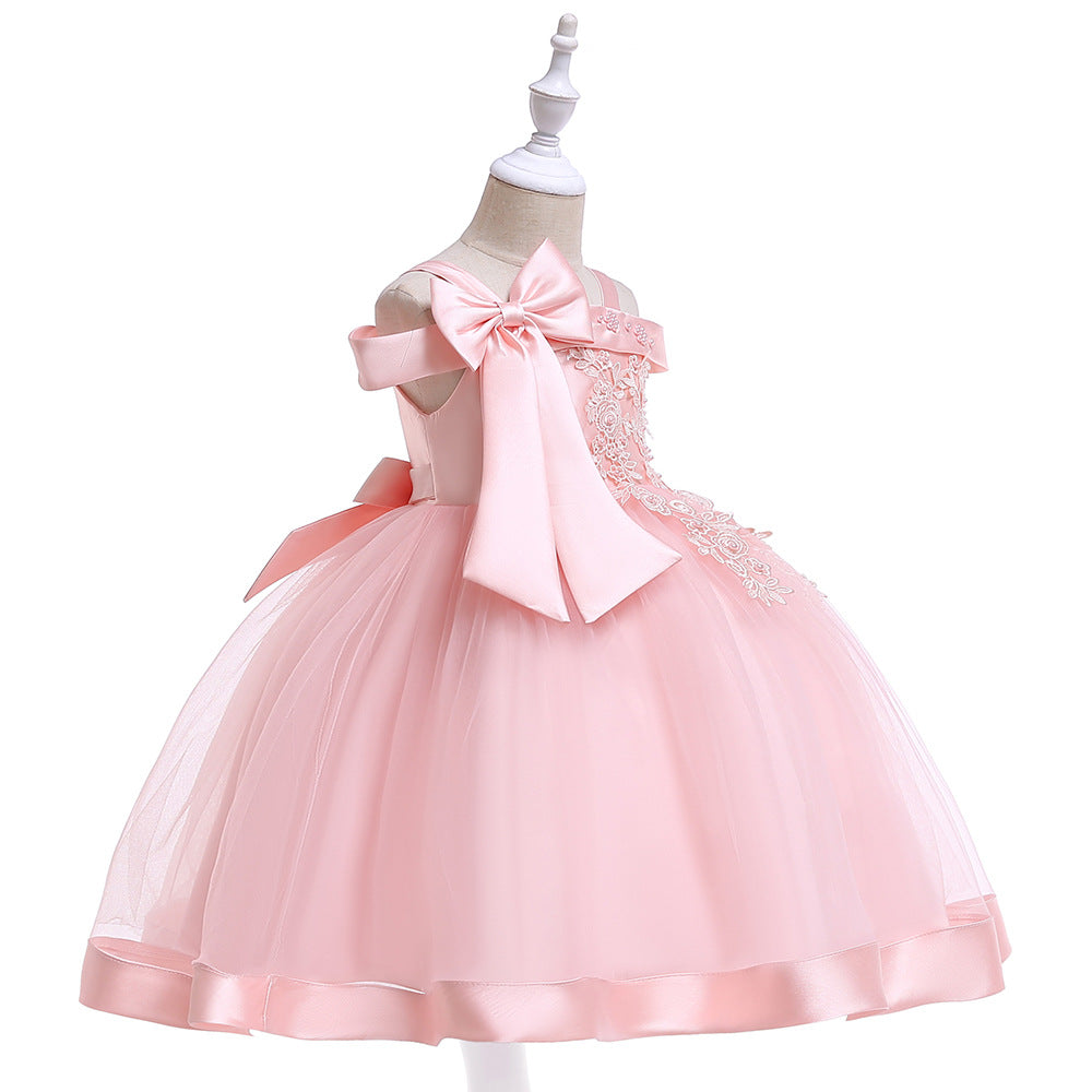 Puffy Off-Shoulder Tea-Length Girl's Ball Gown Dress for Parties & Weddings