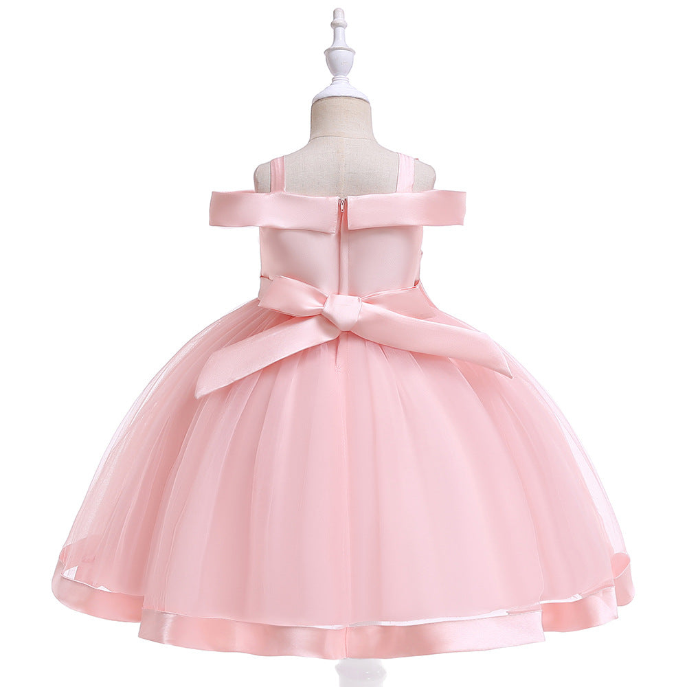 Puffy Off-Shoulder Tea-Length Girl's Ball Gown Dress for Parties & Weddings
