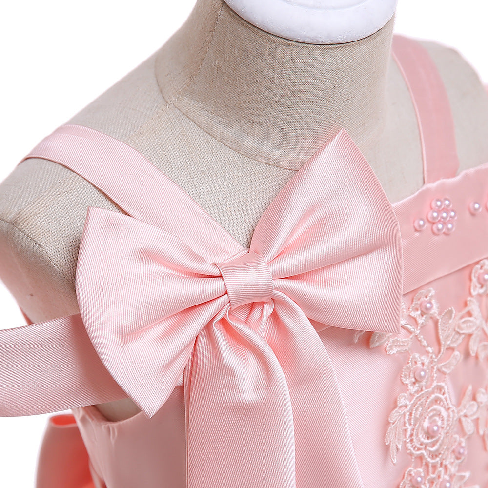 Puffy Off-Shoulder Tea-Length Girl's Ball Gown Dress for Parties & Weddings