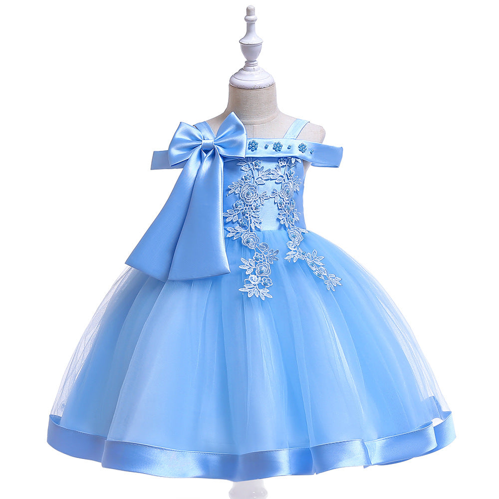 Puffy Off-Shoulder Tea-Length Girl's Ball Gown Dress for Parties & Weddings