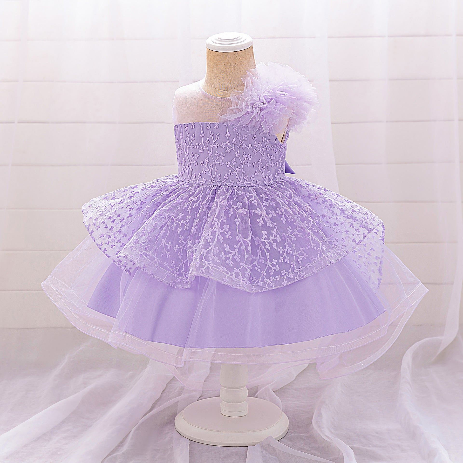 Frocklet Puffy Off-Shoulder Tulle Princess Dress for Baby Girls | Embroidered Tea Length Party Gown 18