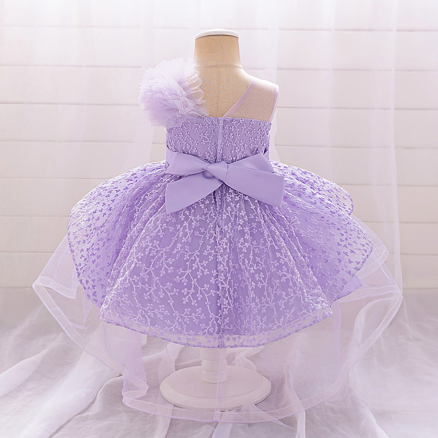 Puffy Off-Shoulder Tulle Princess Dress for Baby Girls | Embroidered Tea Length Party Gown