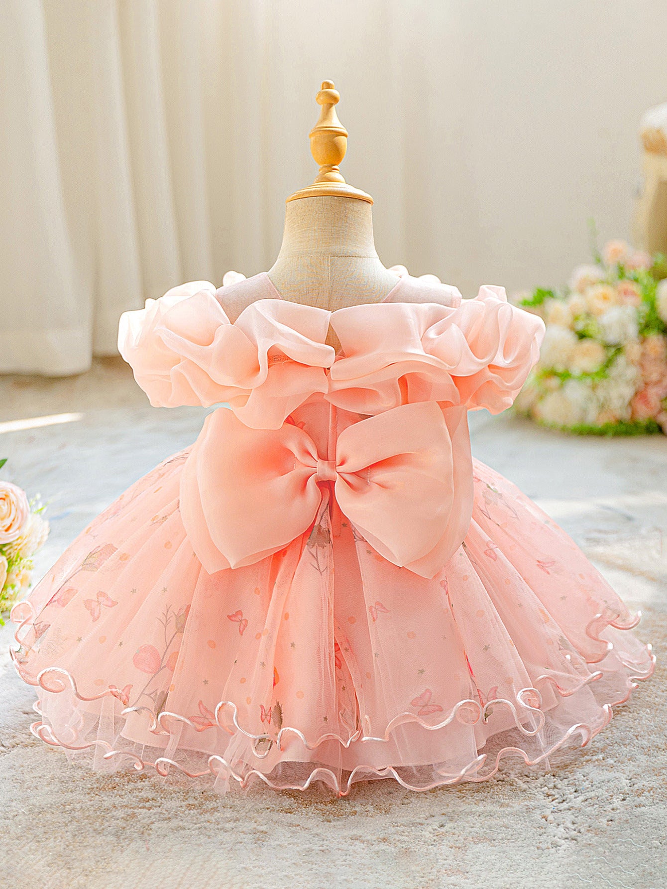 Puffy Off-Shoulder Tulle Ball Gown for Little Girls – Party, Wedding & Celebration Dress
