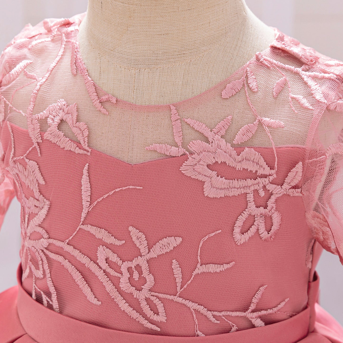 Puffy Satin Floral Embroidered Birthday Dress – Tea Length Princess Gown for Toddlers