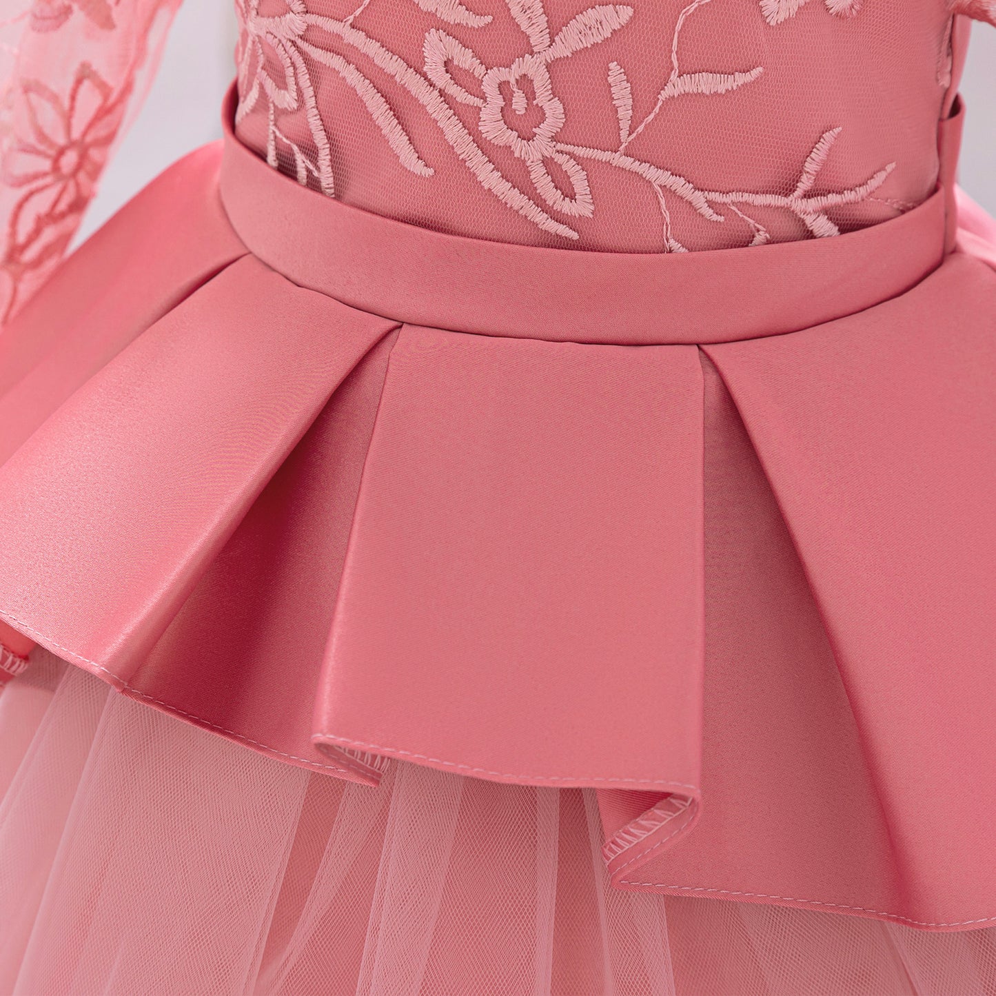 Puffy Satin Floral Embroidered Birthday Dress – Tea Length Princess Gown for Toddlers