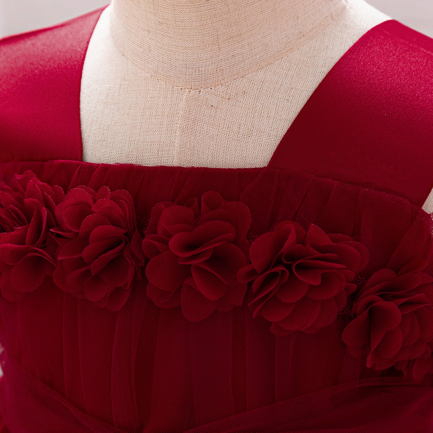 Cute Tea-Length Tulle Puffy Baby Party Dress with Flowers - Square Neck