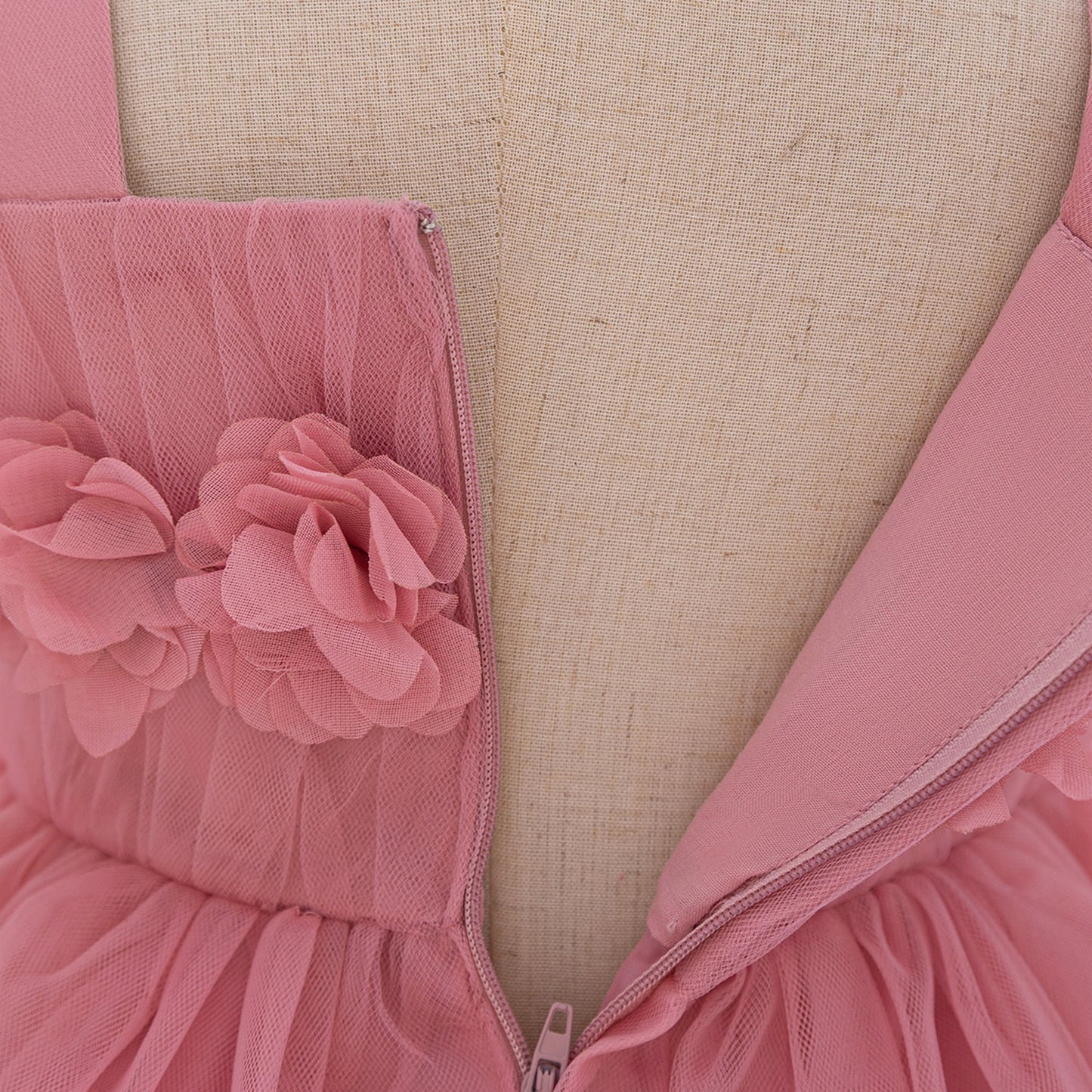 Cute Tea-Length Tulle Puffy Baby Party Dress with Flowers - Square Neck