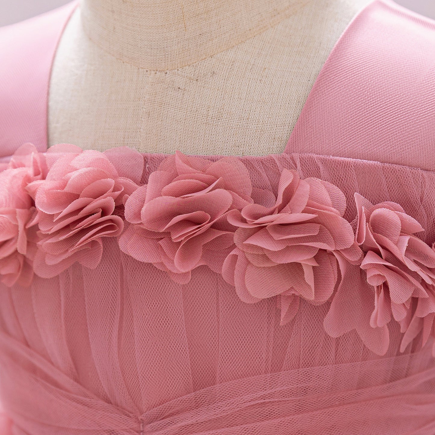 Cute Tea-Length Tulle Puffy Baby Party Dress with Flowers - Square Neck