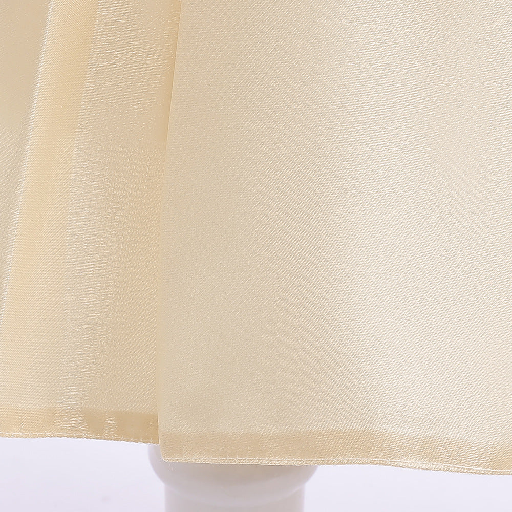 Tea-Length Satin Princess Dress for Girls with Puff Sleeves