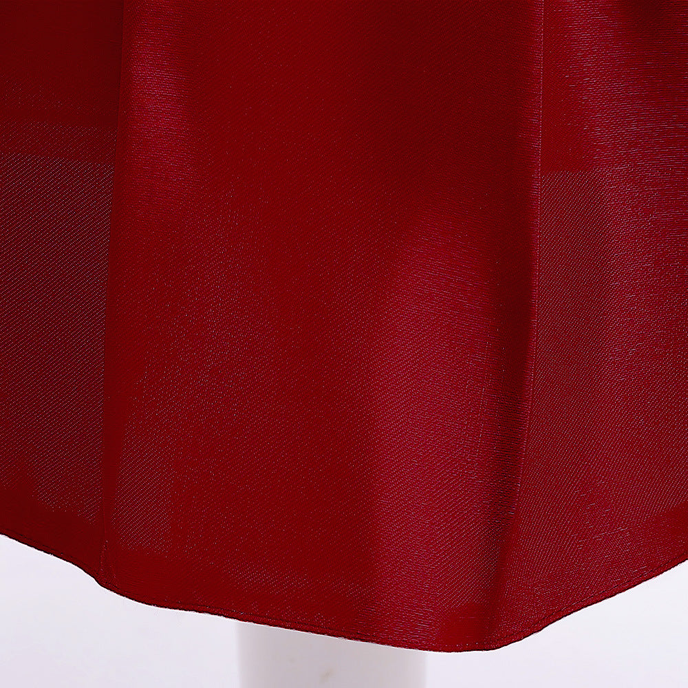 Tea-Length Satin Princess Dress for Girls with Puff Sleeves