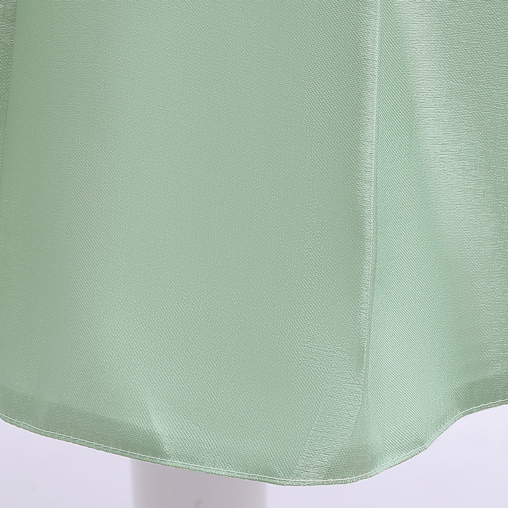 Tea-Length Satin Princess Dress for Girls with Puff Sleeves
