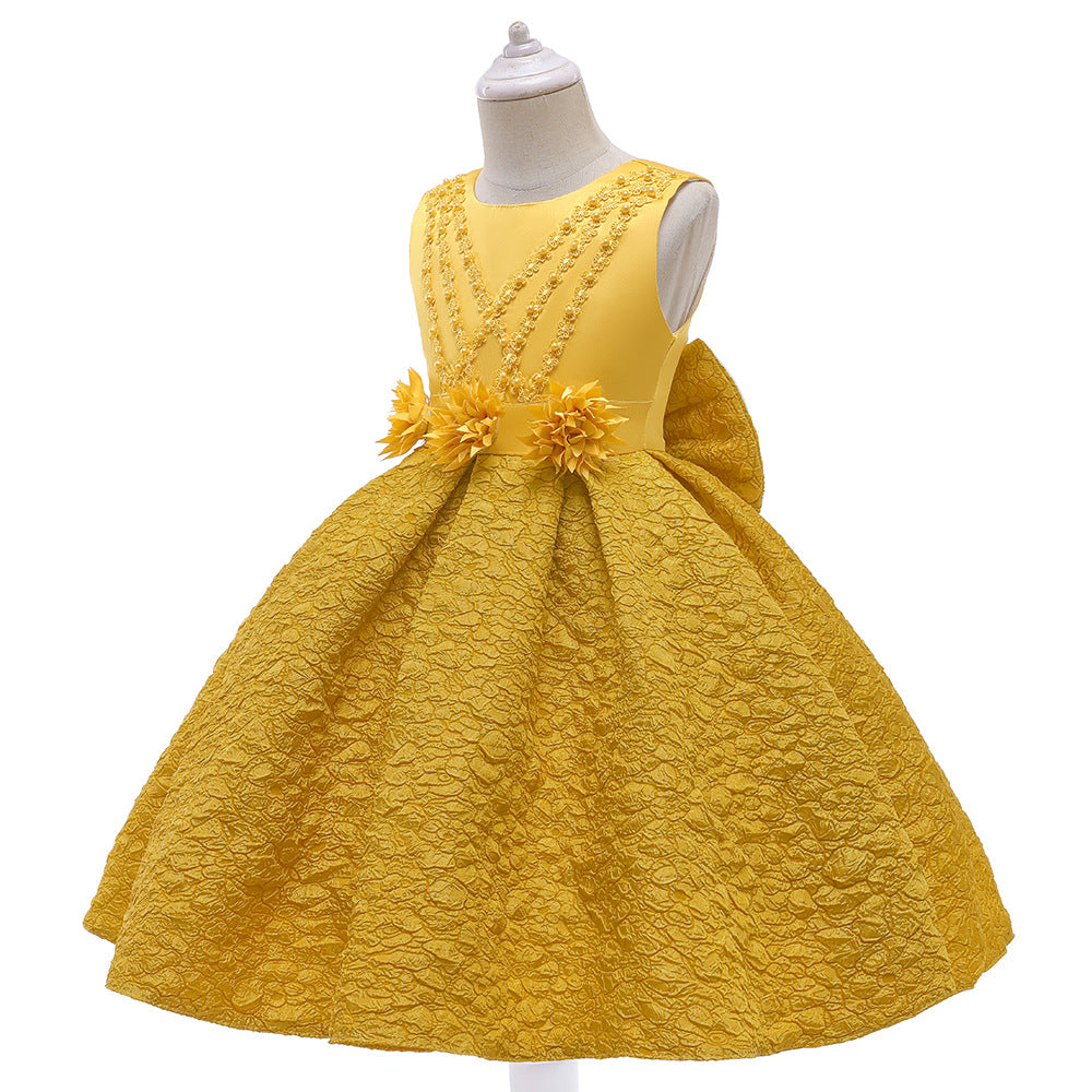 Tea Length Satin A-Line Flower Girl Dress – Applique & Sequin Kids Party Outfit