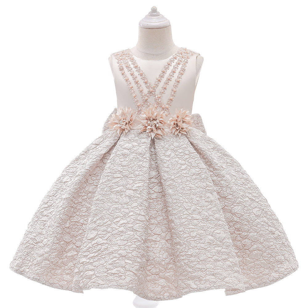 Tea Length Satin A-Line Flower Girl Dress – Applique & Sequin Kids Party Outfit