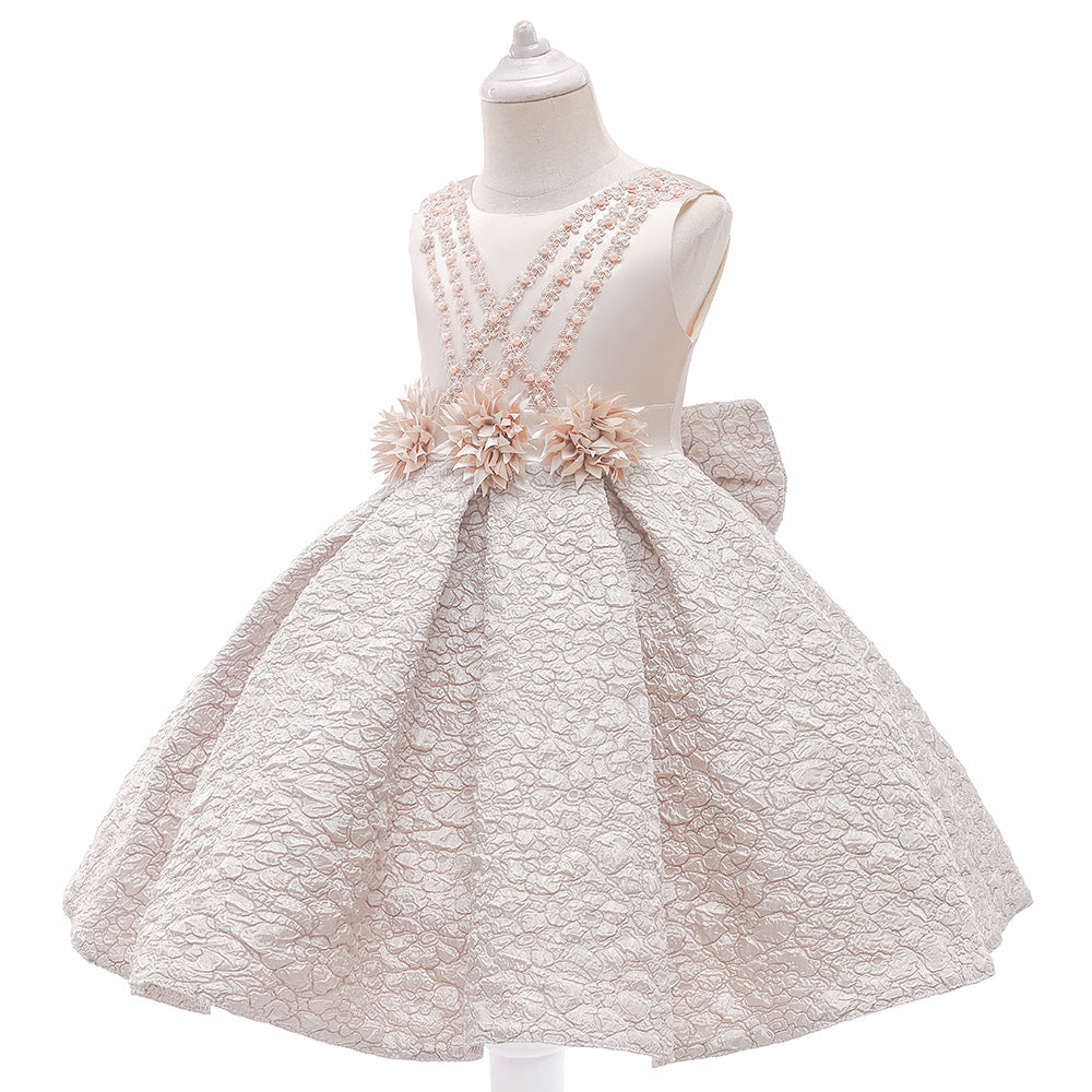 Tea Length Satin A-Line Flower Girl Dress – Applique & Sequin Kids Party Outfit