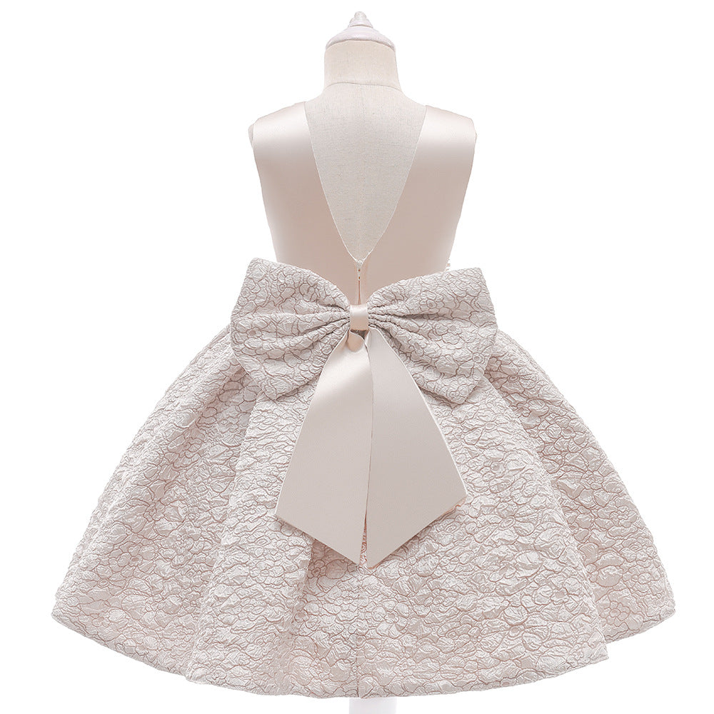 Tea Length Satin A-Line Flower Girl Dress – Applique & Sequin Kids Party Outfit