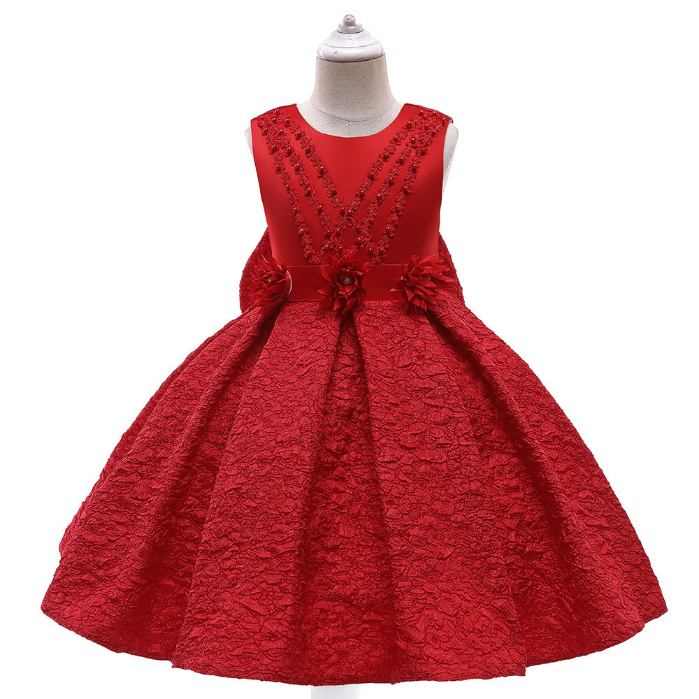 Tea Length Satin A-Line Flower Girl Dress – Applique & Sequin Kids Party Outfit
