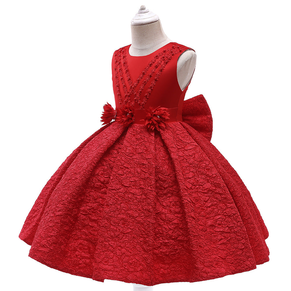 Tea Length Satin A-Line Flower Girl Dress – Applique & Sequin Kids Party Outfit