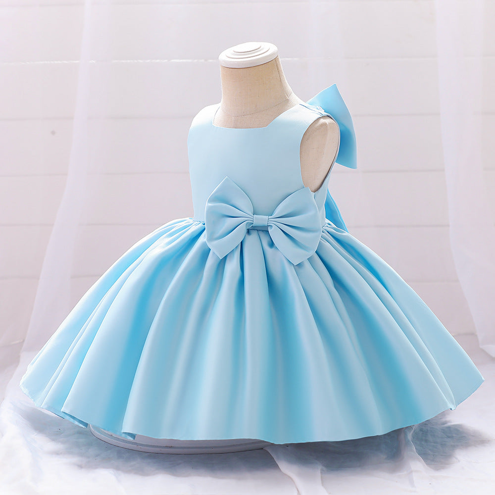 Adorable Satin Bow A-Line Tea Length Dress for Girls (3-10 Years)