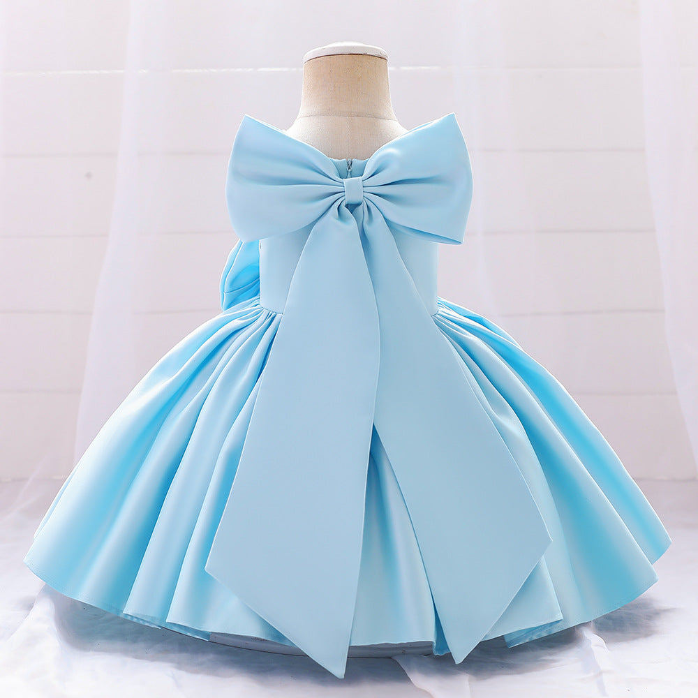 Adorable Satin Bow A-Line Tea Length Dress for Girls (3-10 Years)