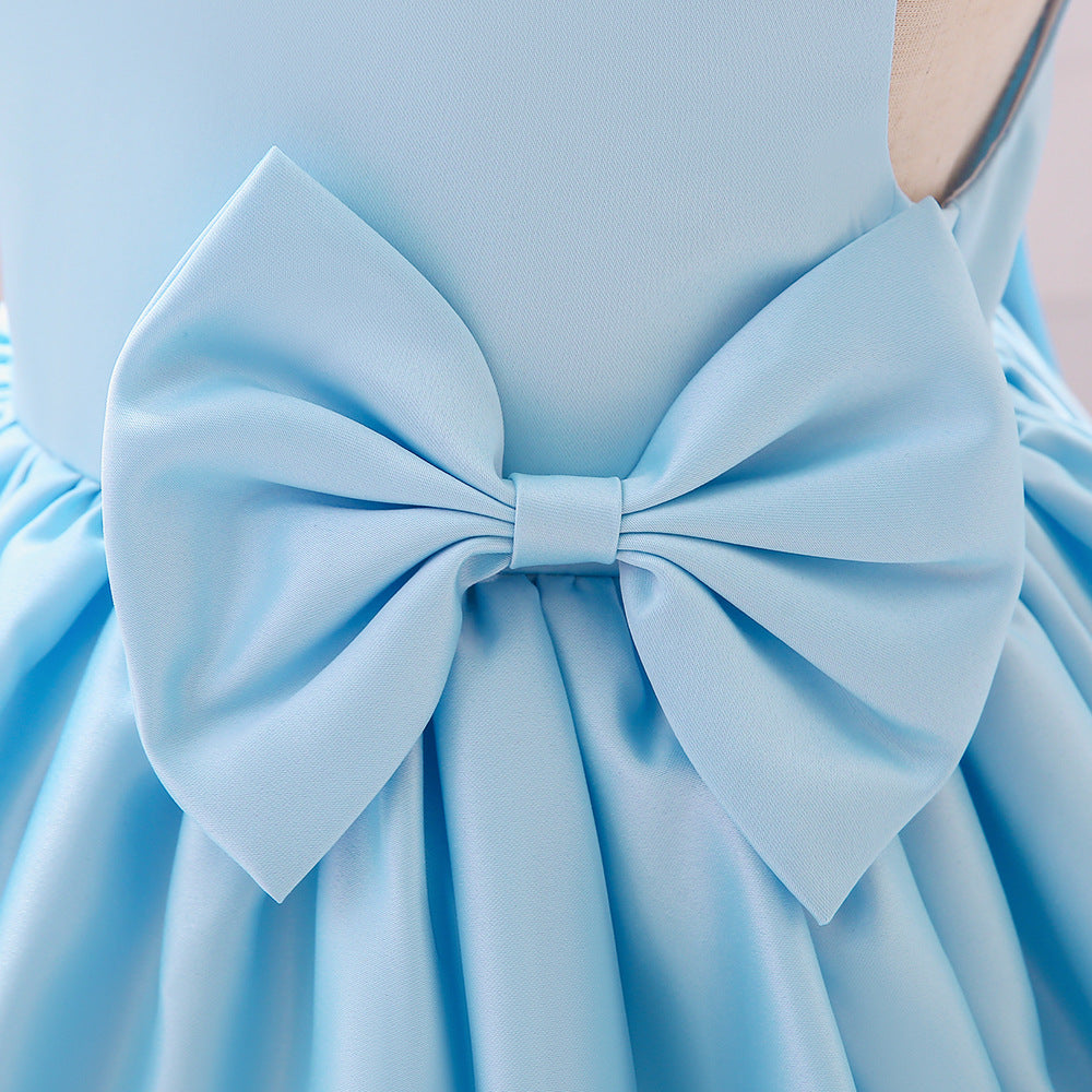 Adorable Satin Bow A-Line Tea Length Dress for Girls (3-10 Years)