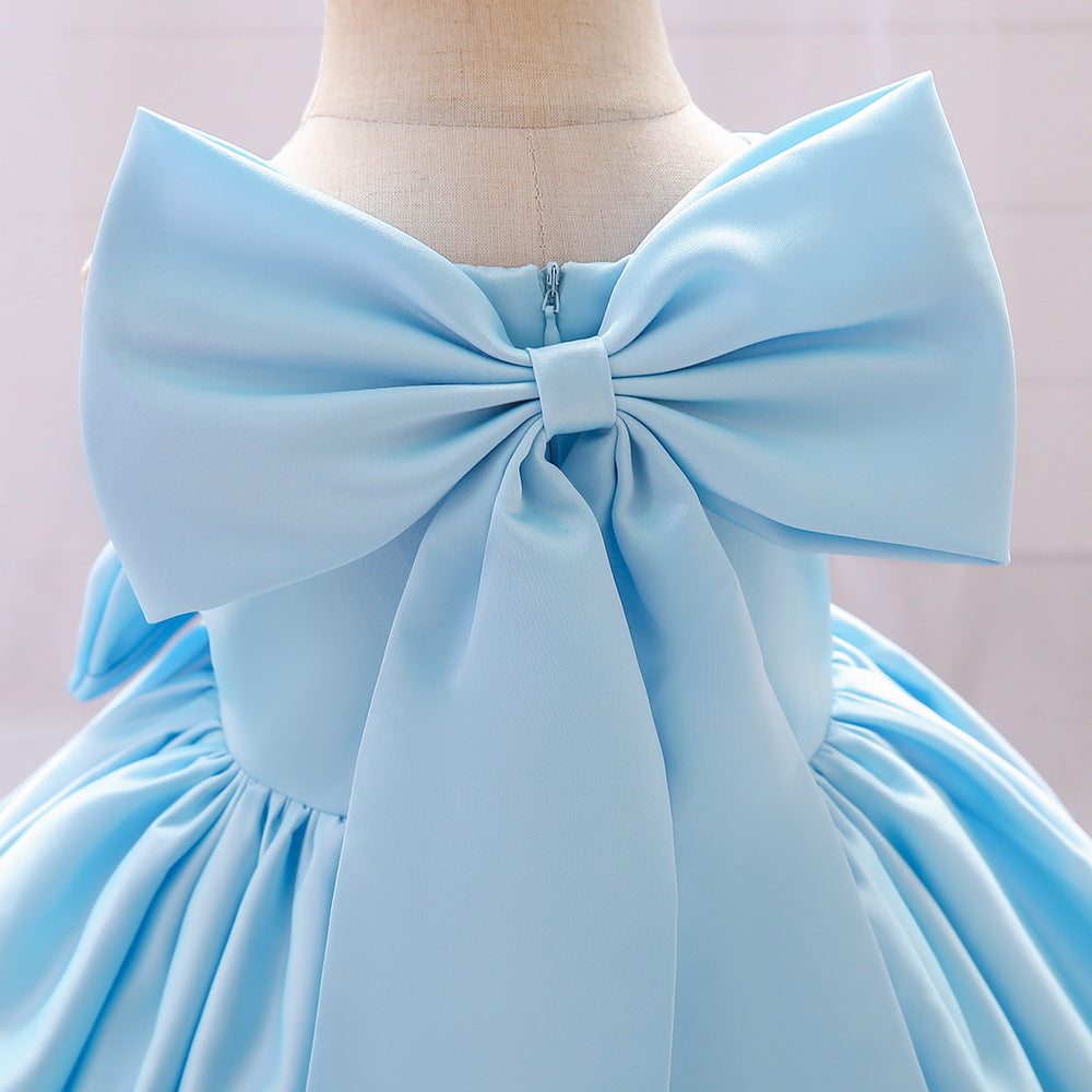Adorable Satin Bow A-Line Tea Length Dress for Girls (3-10 Years)