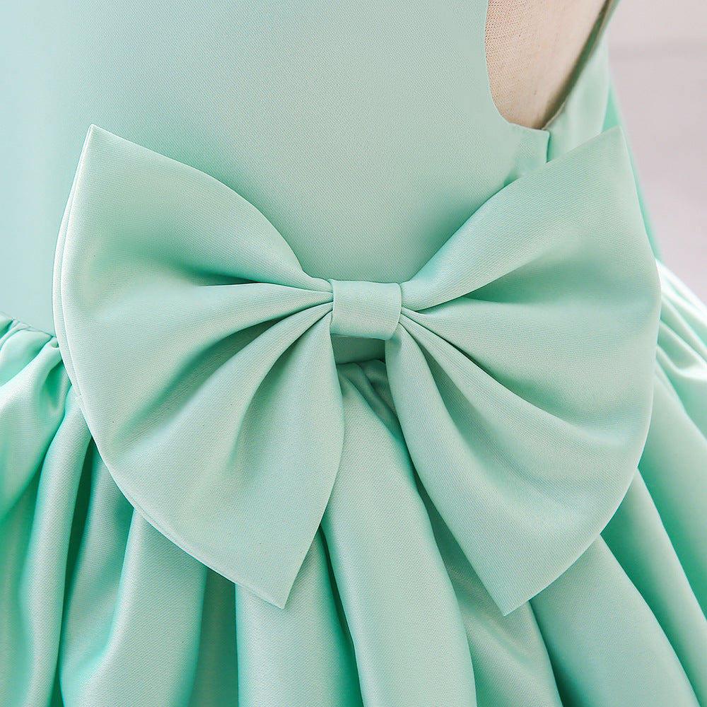 Adorable Satin Bow A-Line Tea Length Dress for Girls (3-10 Years)