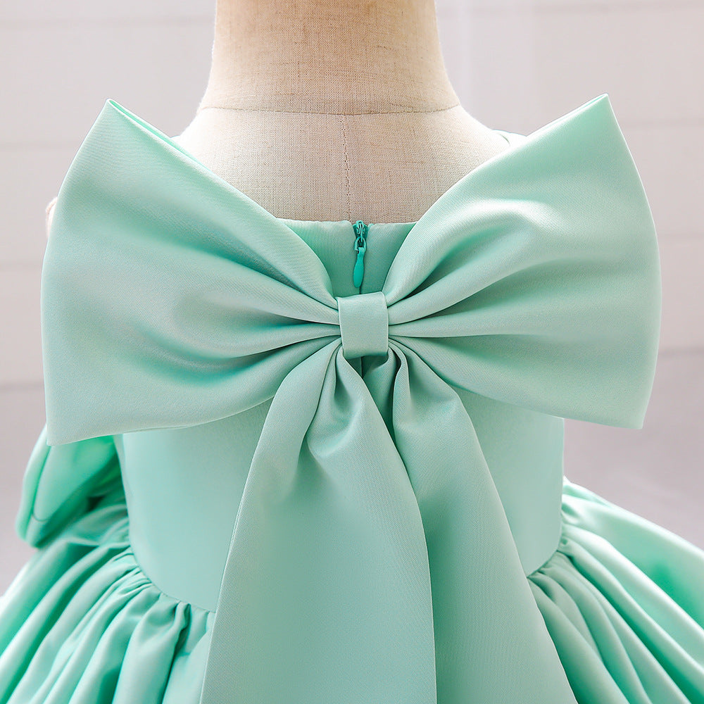 Adorable Satin Bow A-Line Tea Length Dress for Girls (3-10 Years)