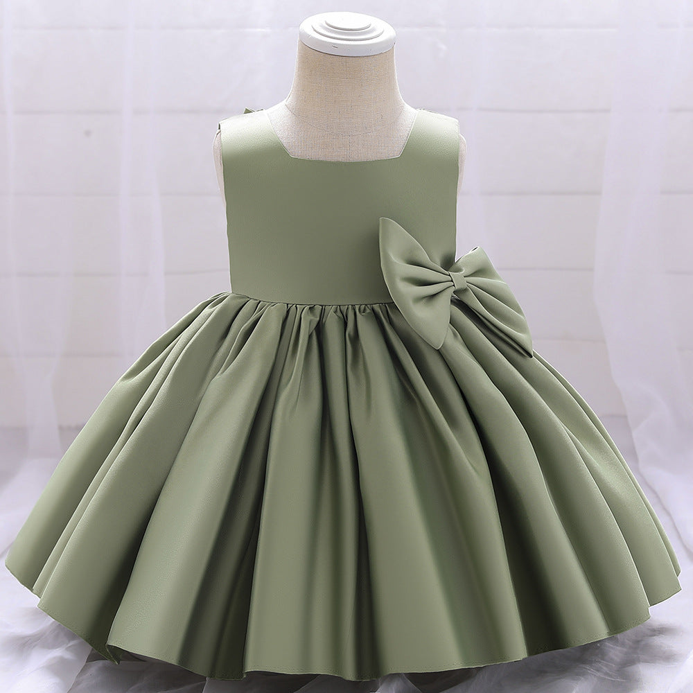 Adorable Puffy Satin Bowknot Ball Gown for Little Girls | Tea Length Princess Dress